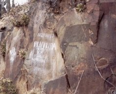 Destrucción de Arte Rupestre>Petroglifos de Cojitambo Provincia Gran 
Chimú, coloreados con tiza.
<TD valing=